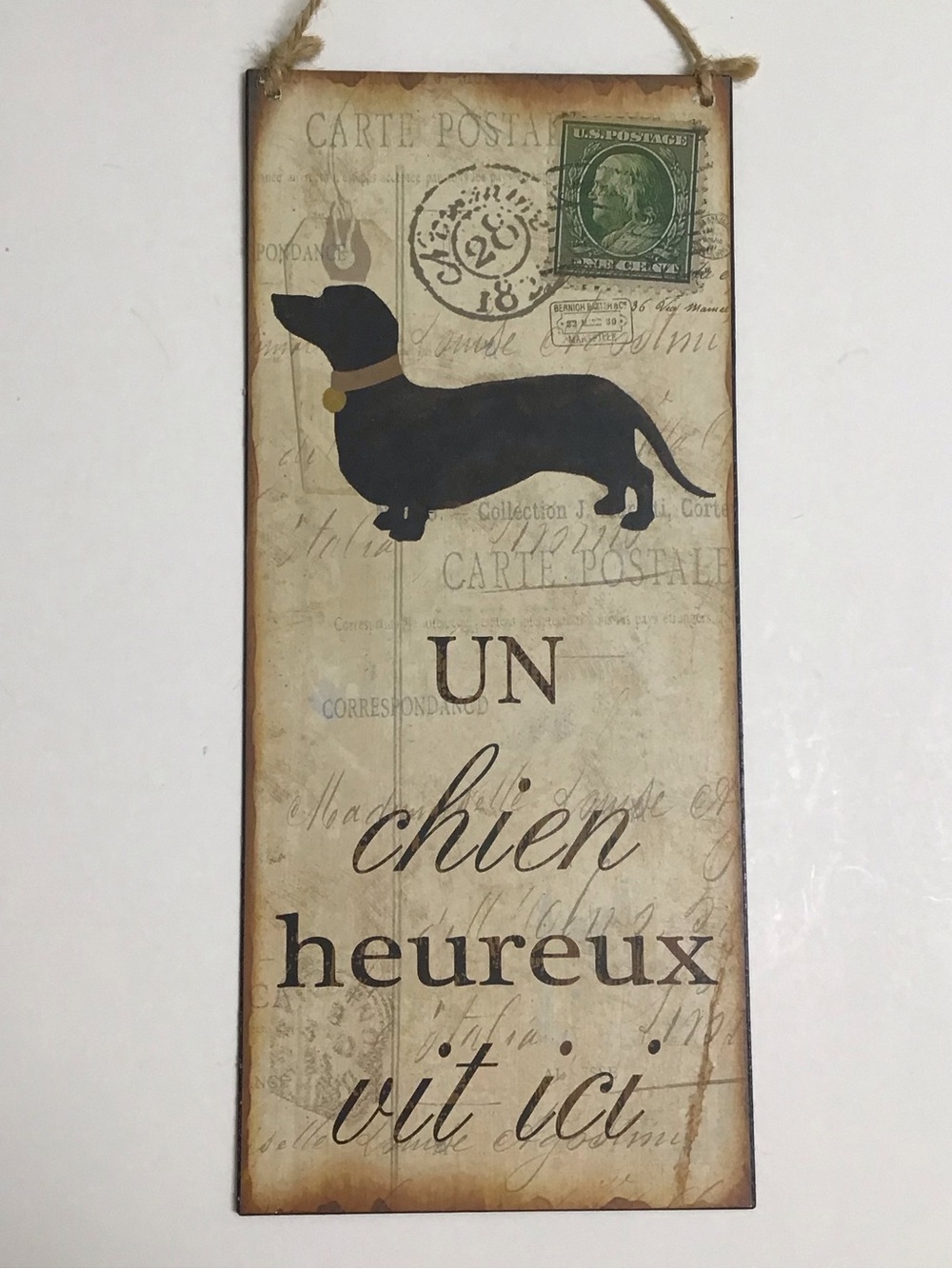 Dachshund REVERSIBLE to FRENCH Doxie Home Without a Dog Tin Sign Plaque Rustic - Picture 2 of 7
